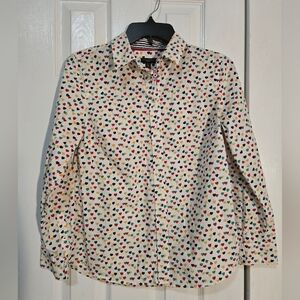 Talbots Colorful Hearts Button Up Top S